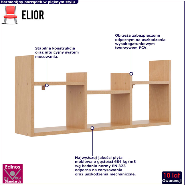 Minimalistyczna wisząca półka ścienna Lorea buk