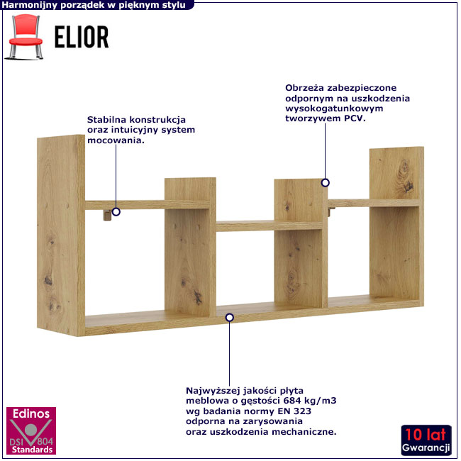 Minimalistyczna wisząca półka ścienna Lorea dąb artisan