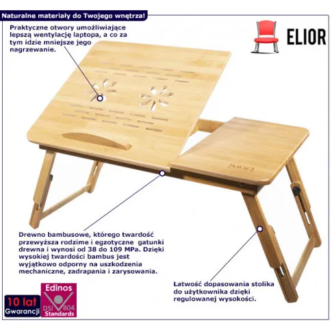 infografika składanego bambusowego stolika pod laptopa modero 4x