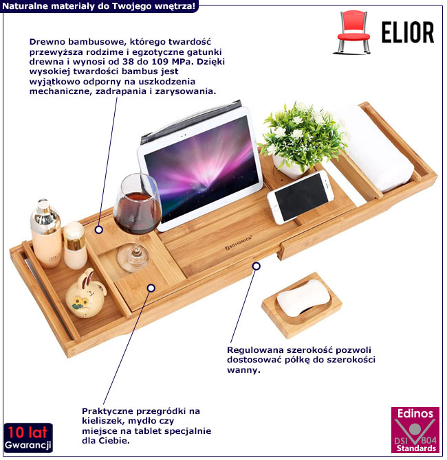 Infografika bambusowej półki na wannę Arwen