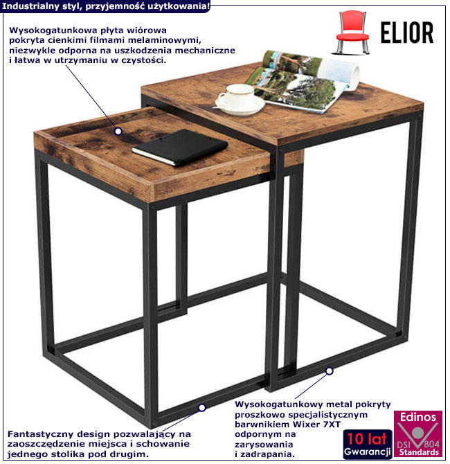 Infografika zestawy 2 stolików kawowych do salonu Lasir