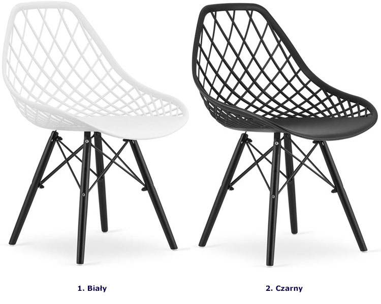 Kolory zestawu 4 skandynawskich krzeseł z ażurowym oparciem Seram 4s