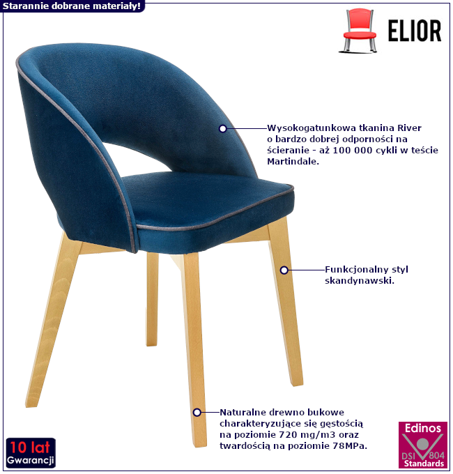Produkt Niebieskie krzesło w stylu skandynawskim - Sidal