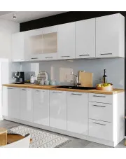 Zestaw 8 białych szafek kuchennych 260 cm - Elora 4S połysk w sklepie Edinos.pl