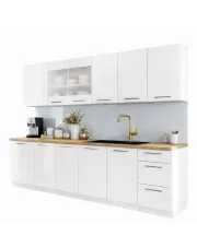 Zestaw 8 białych szafek kuchennych 260 cm - Lucio 4S połysk w sklepie Edinos.pl