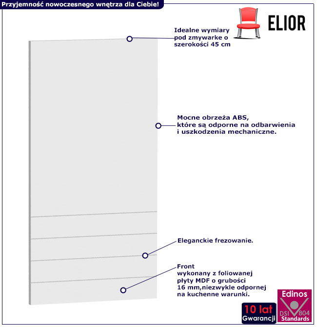 Infografika frontu do obudowy zmywarki z otawartym panelem sterowania 45 cm Sergio 17X