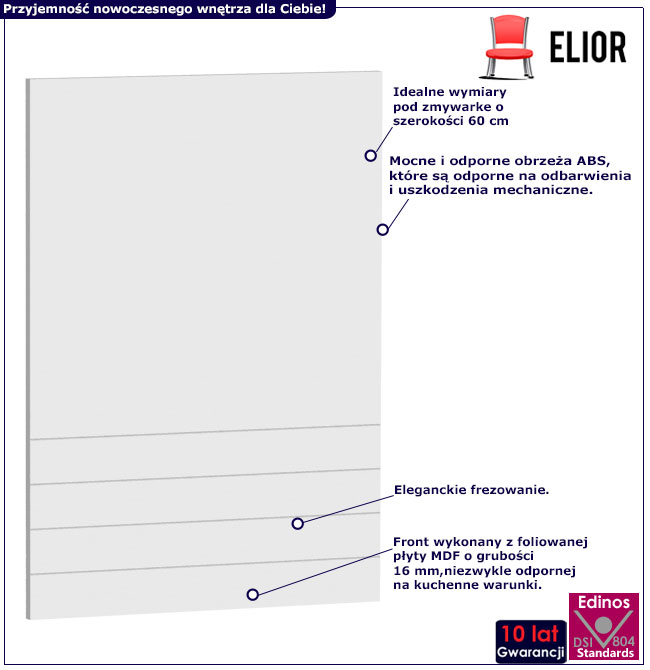 Infografika frontu do obudowy zmywarki z otwartym panelem sterowania 60 cm Sergio 17X