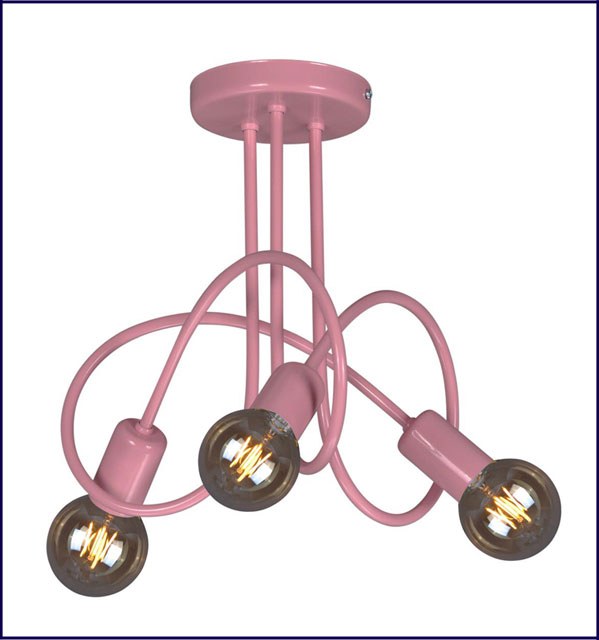 Różowa lampa sufitowa młodzieżowa a odkrytymi żarówkami S548-Nelia