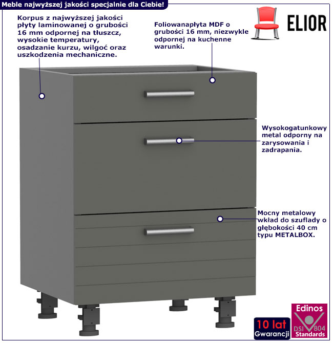 Infografika dolnej szafki kuchennej 60 cm z 3 szufladami Arcadio 23X