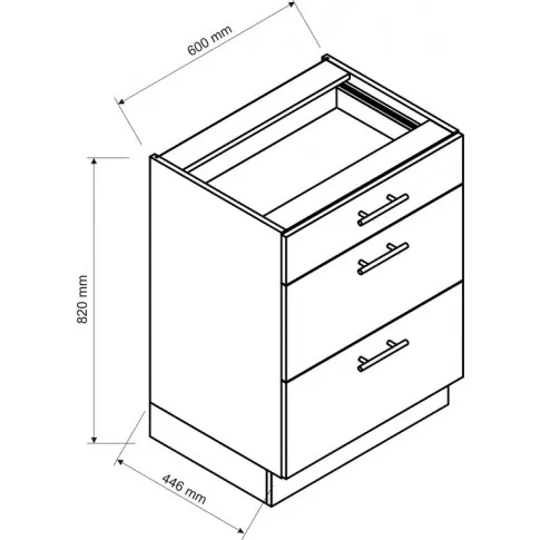 wymiary dolnej szafki kuchennej 60 z 3 szufladami arcadio 23x