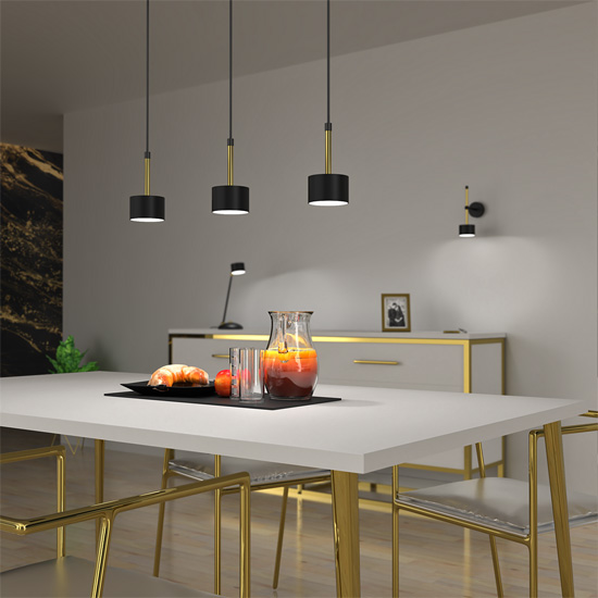Czarno-złota wisząca lampa N024-Umer
