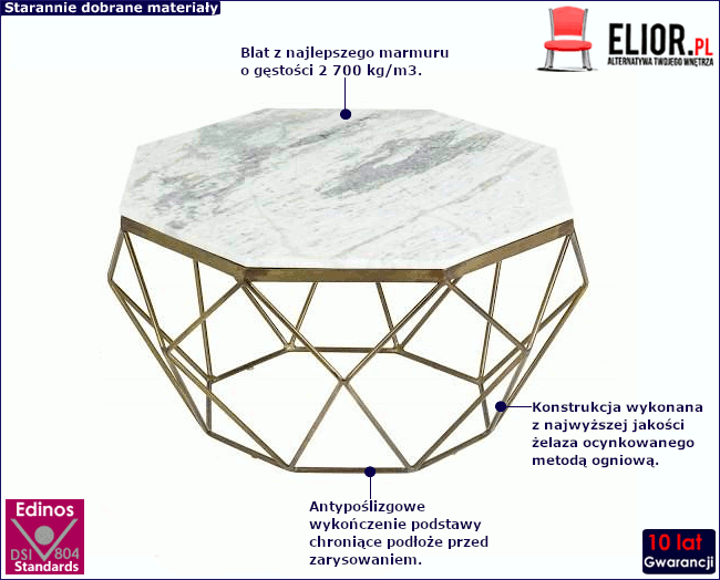 Marmurkowy stolik kawowy glamour Invell