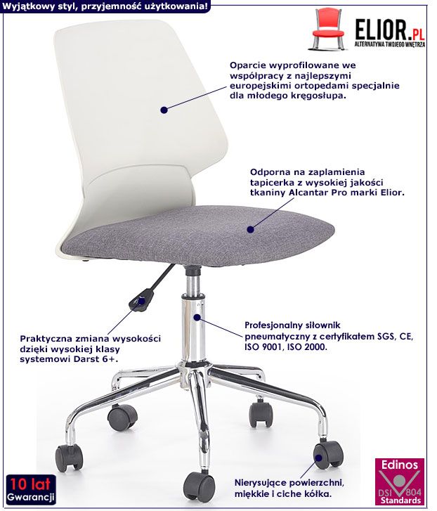 Szary fotel obrotowy dla ucznia Komri