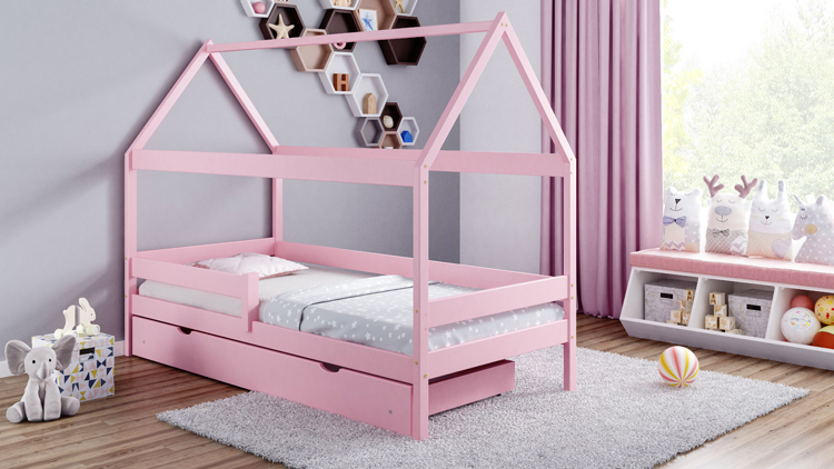 Wizualizacja łóżka dziecięcego różowego drewnianego Petit 4X