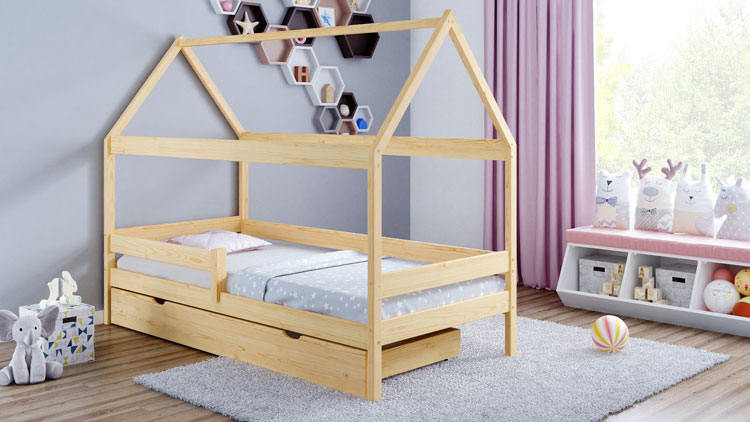 Wizualizacja łóżka dziecięcego drewnianego z szufladą Petit 4X