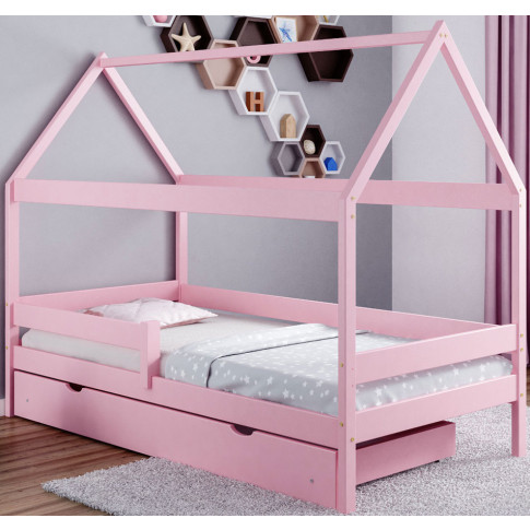 różowe dziecięce łóżko domek z materacem i szuflada petit 4x