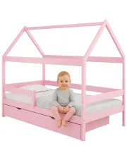 Różowe łóżeczko domek dla dziewczynki z szufladą i materacem - Cubis 4X 190x80 cm w sklepie Edinos.pl