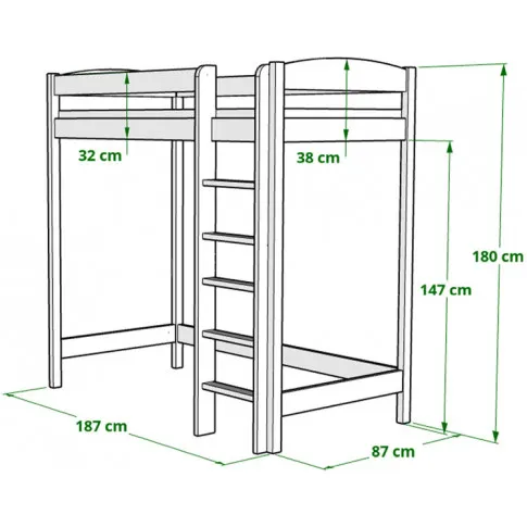 łóżko na antresoli drewniane 180x80 igi 4x