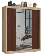 Przesuwna szafa z półkami i drążkiem dąb sonoma + wenge - Varmi w sklepie Edinos.pl