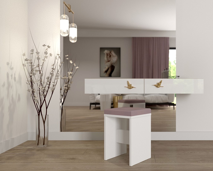 Biało-różowy minimalistyczny tapicerowany stołek Lovis
