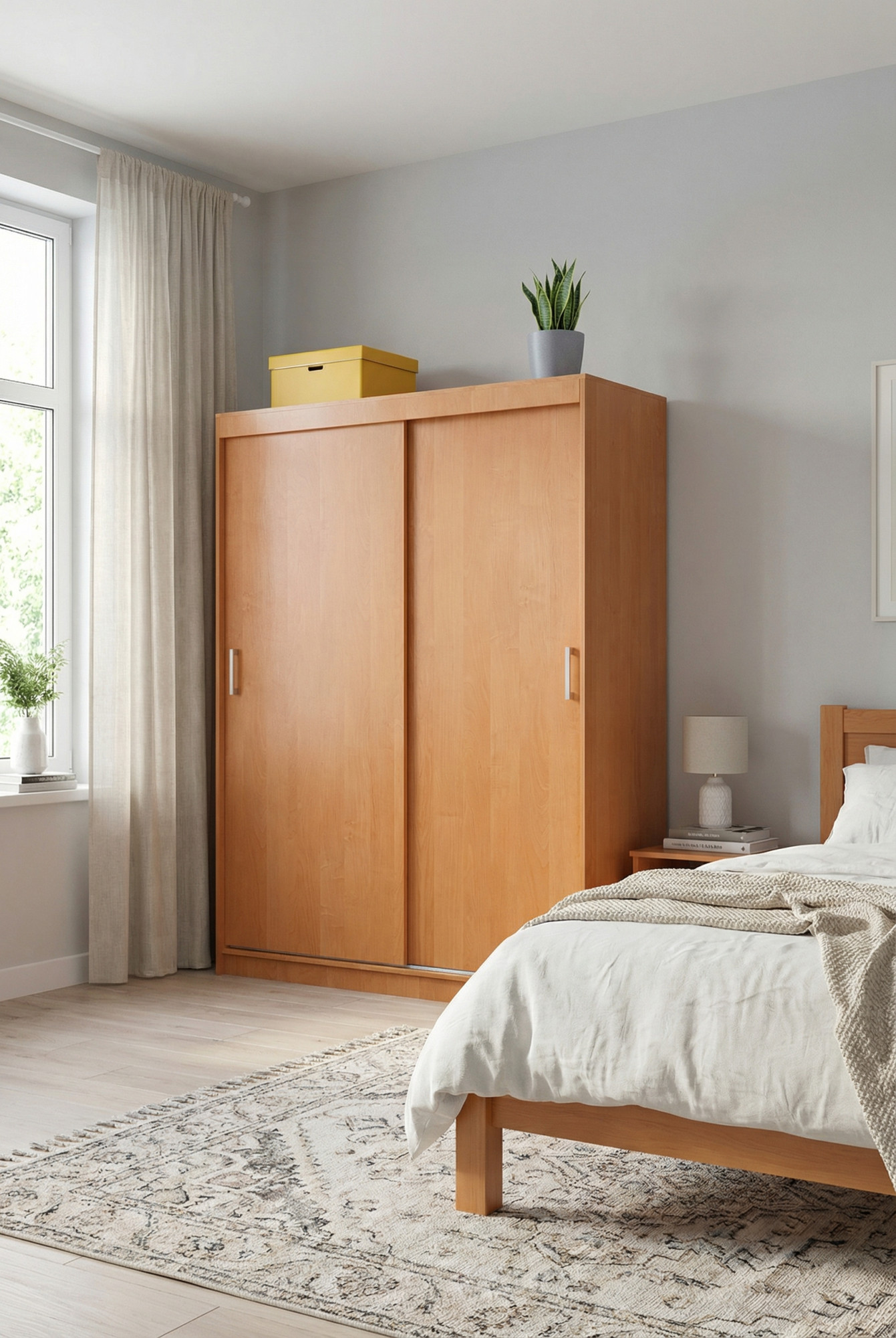sypialnia z wykorzystaniem szafy przesuwnej Amer olcha