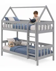 Szare piętrowe łóżko dziecięce w kształcie domku - Varcon 3X 160x80 cm w sklepie Edinos.pl
