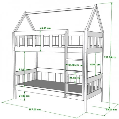 piętrowe łóżko dziecięce 180x80 wymiary gigi 3x