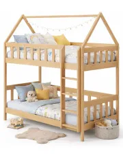 Skandynawskie piętrowe łóżko dziecięce domek z materacami, sosna - Varcon 3X 190x80 cm w sklepie Edinos.pl