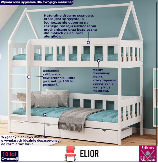 Infografika łóżko domek drewniane piętrowe dziecięce Gigi 4x
