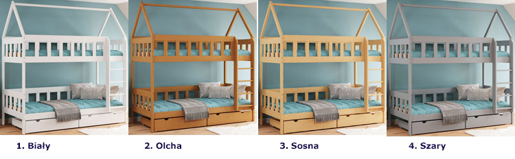 Dostępne kolory łóżka piętrowego typu domek Gigi 4X