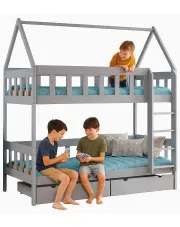 Szare łóżko piętrowe domek dla dzieci 2-osobowe - Varcon 4X 160x80 cm w sklepie Edinos.pl