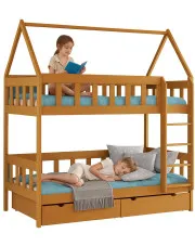 Piętrowe łóżko domek z drewna dla dwójki dzieci, olcha - Varcon 4X 180x80 cm w sklepie Edinos.pl