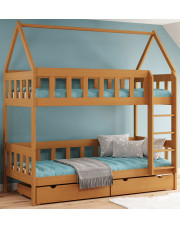 Piętrowe łóżko domek z drewna dla dwójki dzieci, olcha - Gigi 4X 180x80 cm w sklepie Edinos.pl
