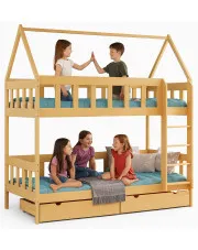 Piętrowe łóżko domek z materacami i szufladami dla dzieci, sosna - Varcon 4X 190x90 cm w sklepie Edinos.pl