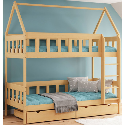 drewniane łóżko piętrowe z barierkami gigi 4x