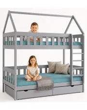 Szare skandynawskie łóżko piętrowe domek dla dzieci - Varcon 4X 200x90 cm w sklepie Edinos.pl