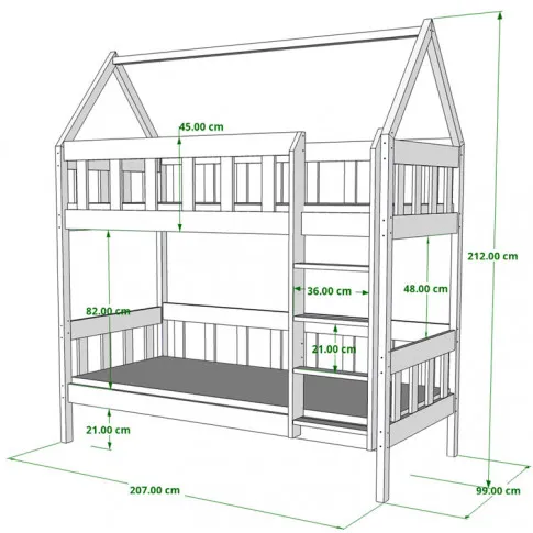 wymiary łóżka piętrowego 200x90 typu domek gigi 4x