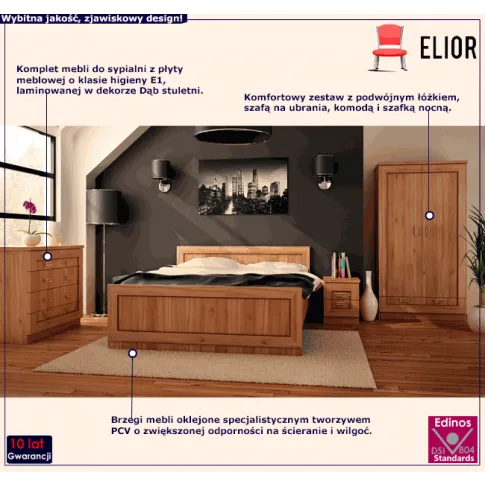 Zestaw mebli sypialnianych w odcieniu dąb stuletni Tilda 4C