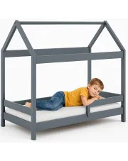 Szare łóżko domek parterowe z barierką i materacem - Kiders 180x80 cm w sklepie Edinos.pl