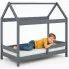Szare łóżko domek parterowe z barierką i materacem - Kiders 180x80 cm