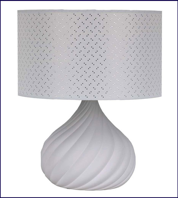 Biała lampa stołowa do salonu z tkaninowym abażurem S613-Hares