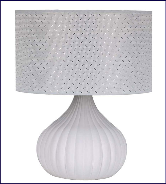 Biała lampa stołowa do salonu z okrągłym abażurem S616-Xena