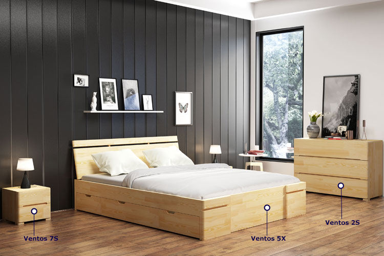 Drewniany zestaw nowoczesnych mebli do sypialni Ventos 3G