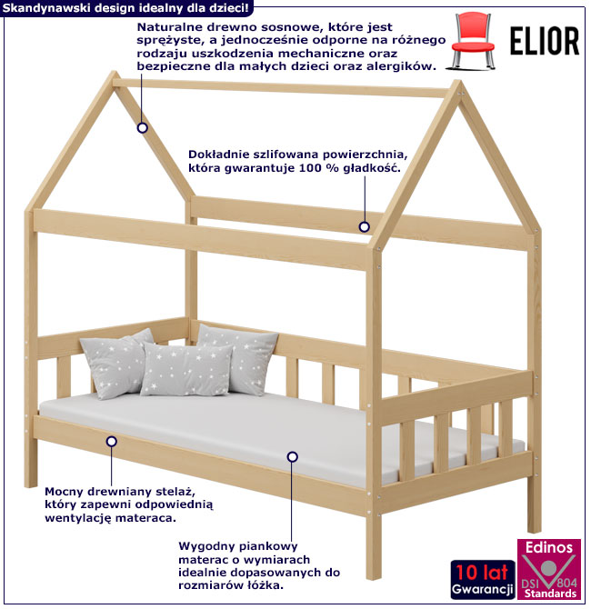 Infografika łóżka domek z drewna sosnowego Dada 3X