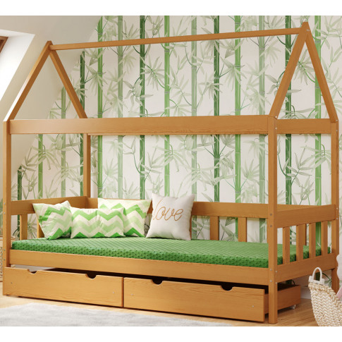 drewniane łóżko dziecięce domek z materacem dada 4x
