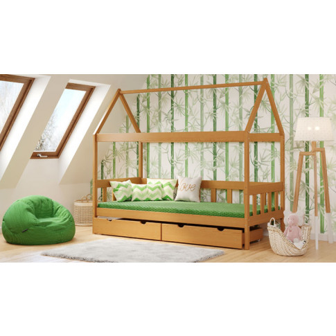 sypialnia dziecięca z wykorzystaniem łóżka dziecięcego z szufladami w kolorze olcha dada 4x