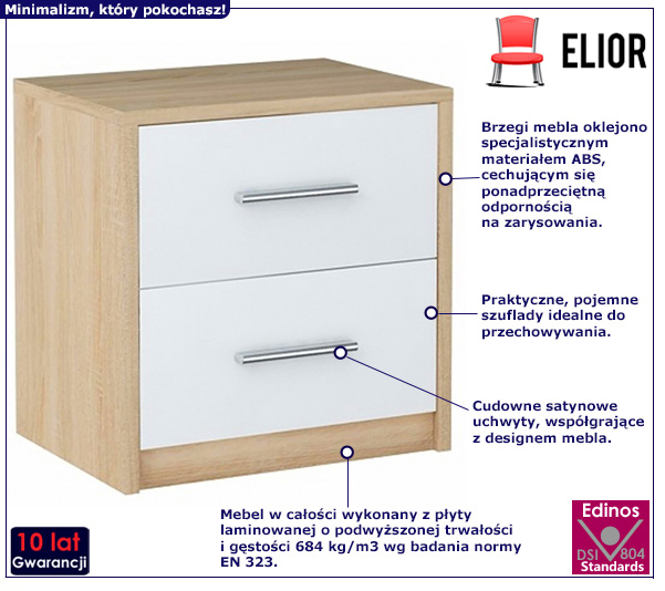 Skandynawska szafka nocna Karos-dąb sonoma+biały