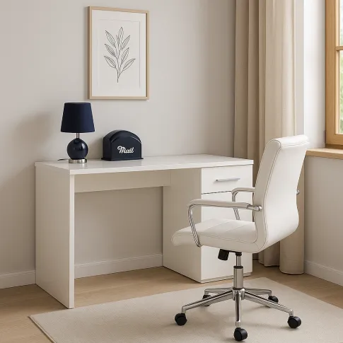 Szczegółowe zdjęcie nr 4 produktu Białe biurko z szafką 120 cm - Kaloe