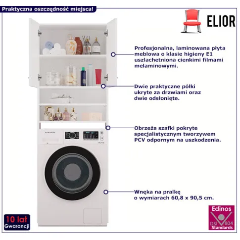 Fotografia Regał na pralkę z szafką Defis - biały z kategorii Szafki