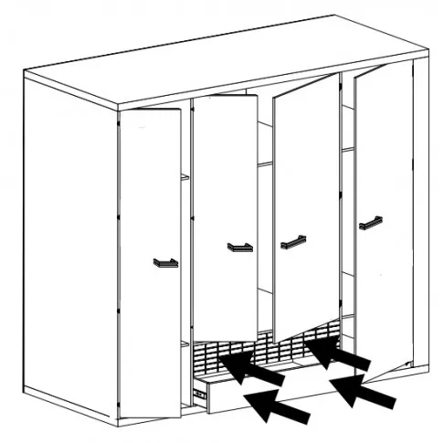 Układ wnetrza szafy czterodrzwiowej Inga 5X